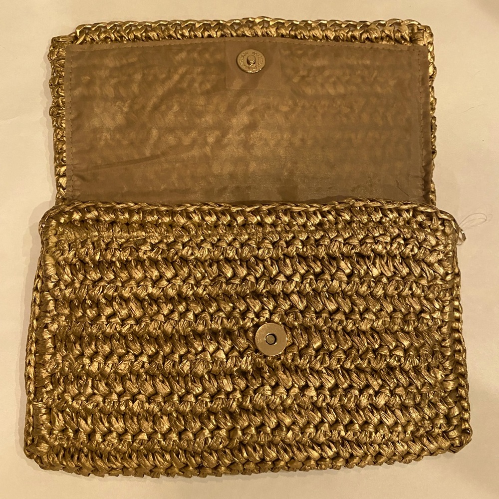 H & M Gold Rattan Clutch raffia Flap Bag